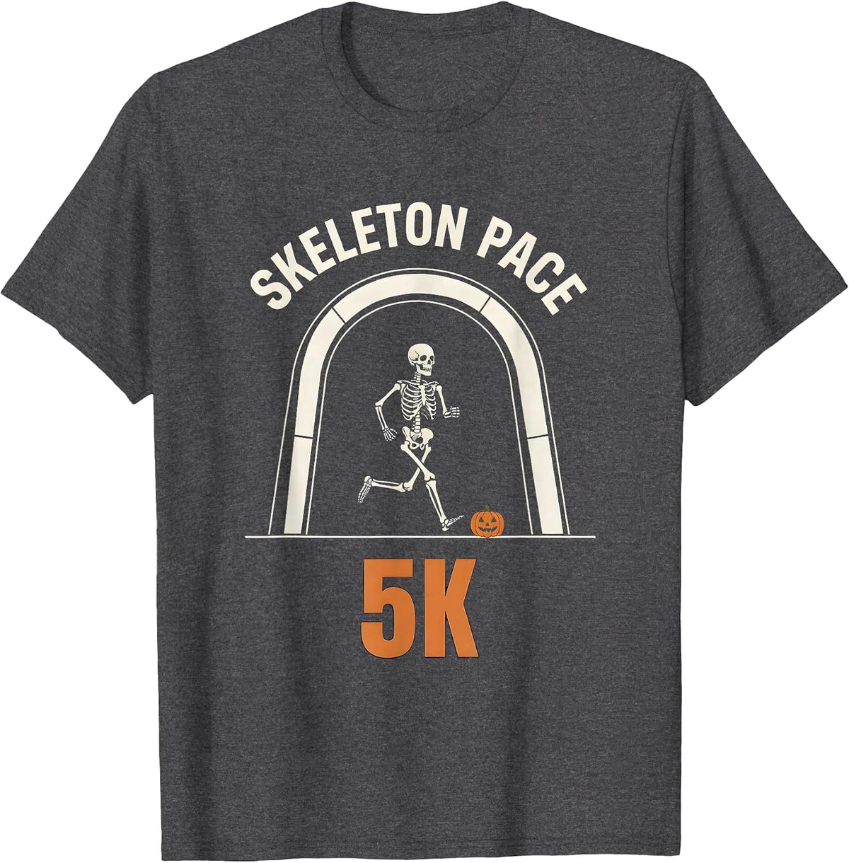 Skeleton Pace 5K Funny Halloween Running Race Matching T-Shirt - Dark Heather Grey