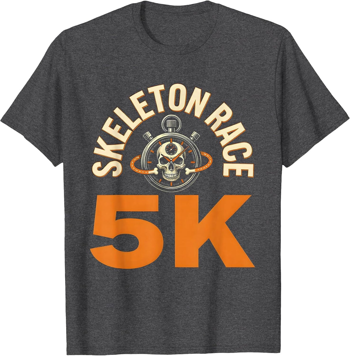 Men's Skeleton Race 5K Funny Halloween Running Costume T-Shirt - Dark Heather Grey