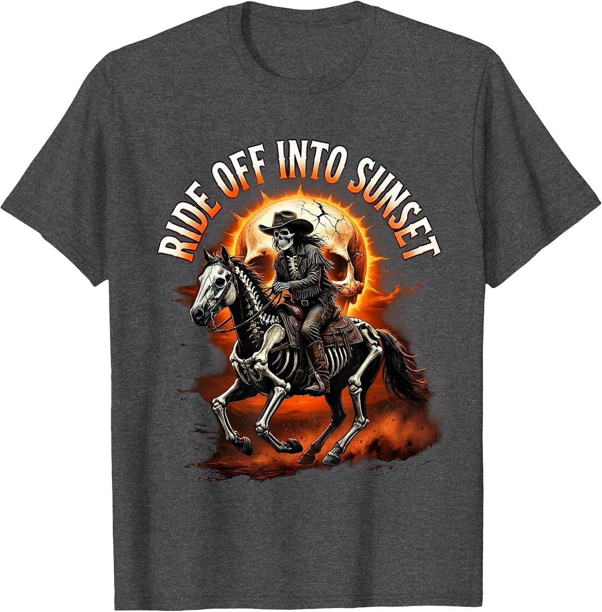 Men's Ride Off Into Sunset White Cowgirl Design T-Shirt - Dark Heather Grey