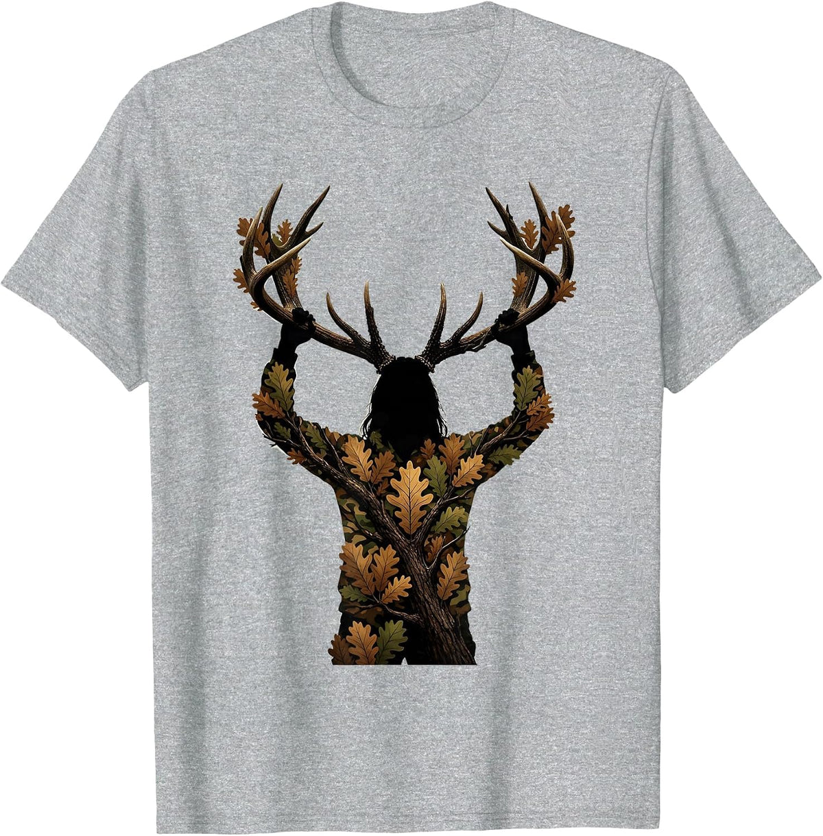 Men's Camo Deer Hunter Trophy Rack Hunting Illustration T-Shirt - Heather Grey