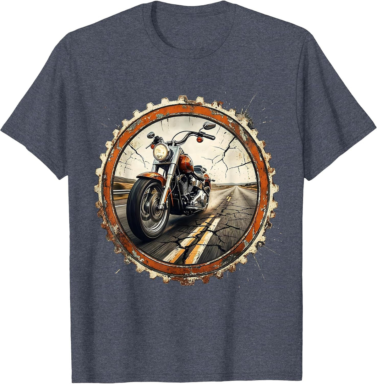 Freedom Ride Vintage Motorcycle Open Road Graphic T-Shirt - Heather Blue