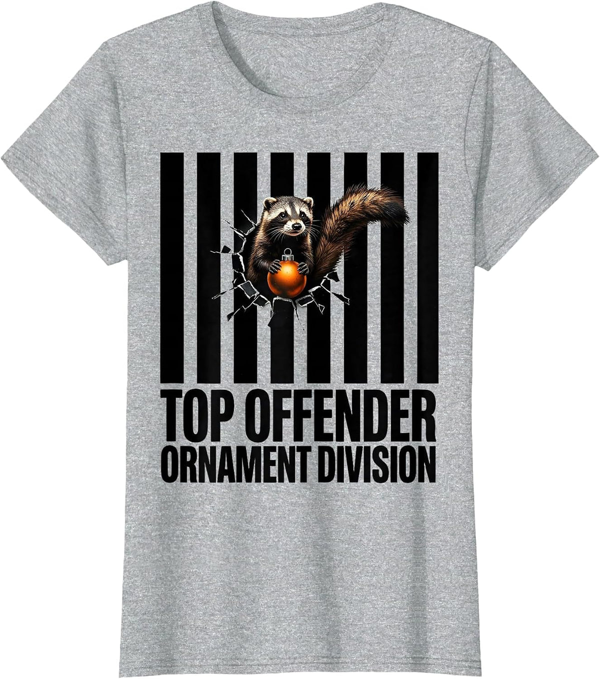Women's Top Offender Ornament Division Funny Ferret Lover Christmas T-Shirt - Heather Grey