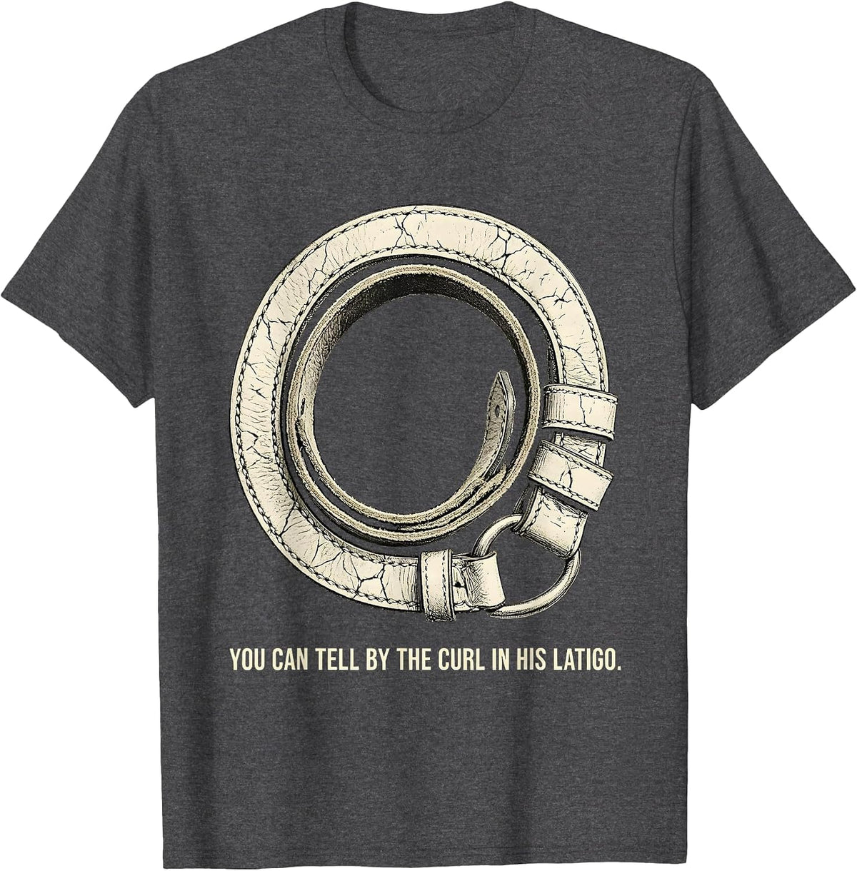 Men's You Can Tell By The Curl In His Latigo Boho Western Glam T-Shirt - Dark Heather Grey