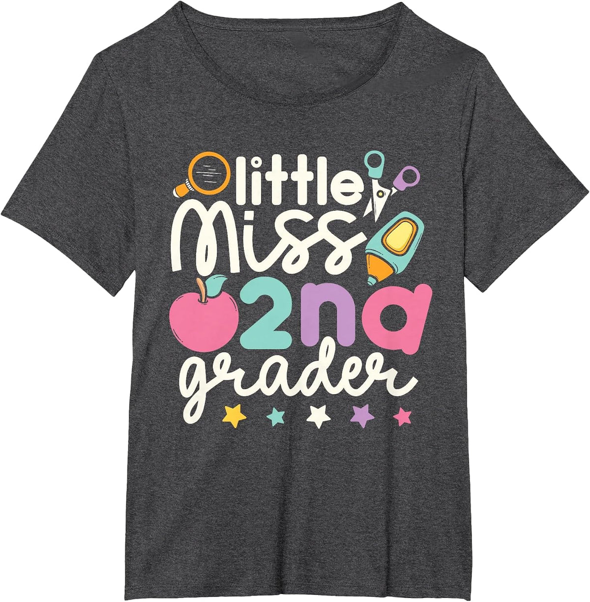 Little Miss 2nd Grade First Day of Second Grade Cute Girls T-Shirt - Dark Heather Grey