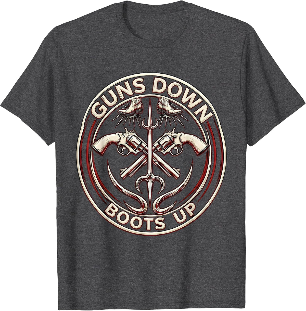 Guns Down Boots Up Western Cowboy Design T-Shirt - Dark Heather Grey