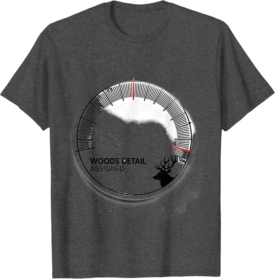 Men's Woods Detail Assigned Funny Deer Hunting Hunter Dad Gift T-Shirt - Dark Heather Grey