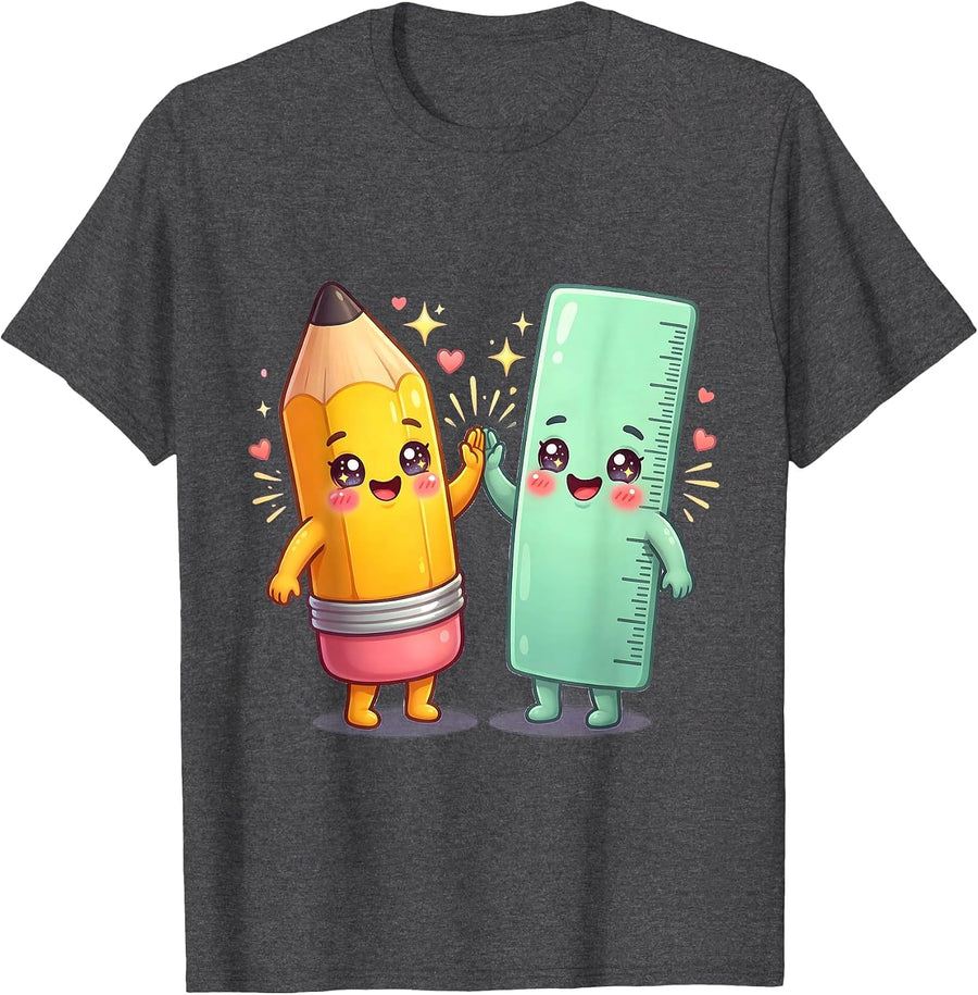Men's Happy to See Your Face Pencil and Ruler Teacher T-Shirt - Dark Heather Grey