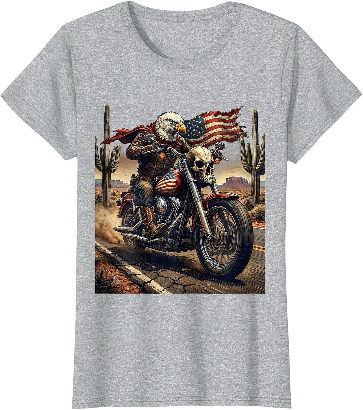 Motorcycle Rider Open Desert Road Graphic Tee T-Shirt - Heather Grey