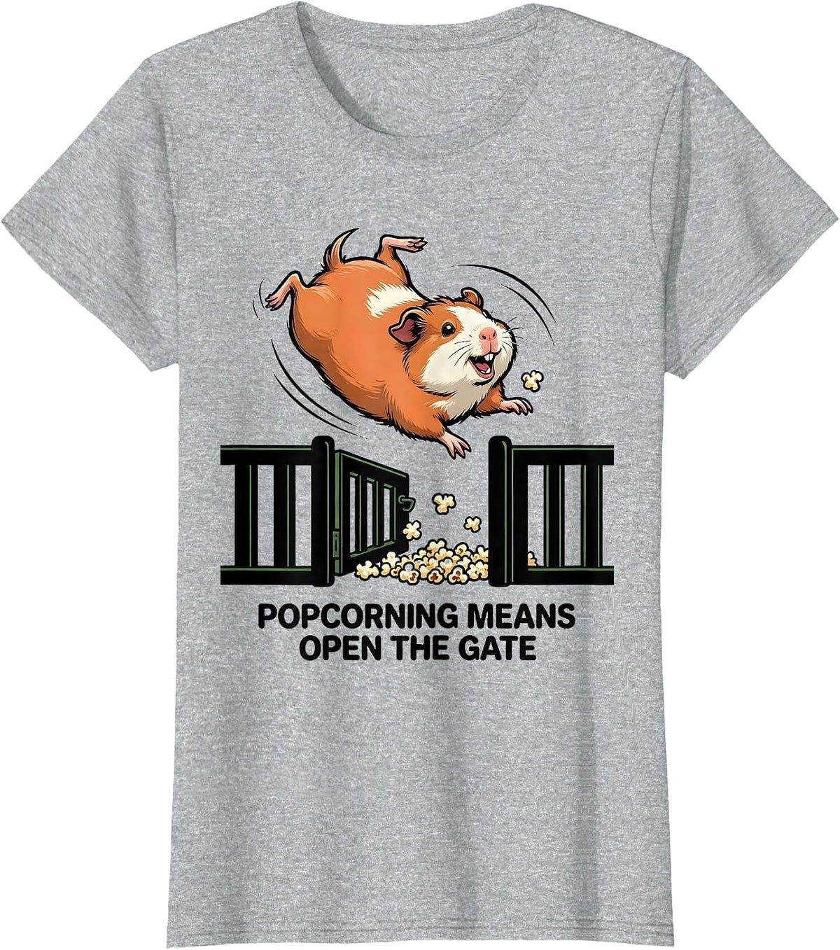 Women's Popcorning Means Open The Gate Funny Guinea Pig Pet Lover T-Shirt - Heather Grey