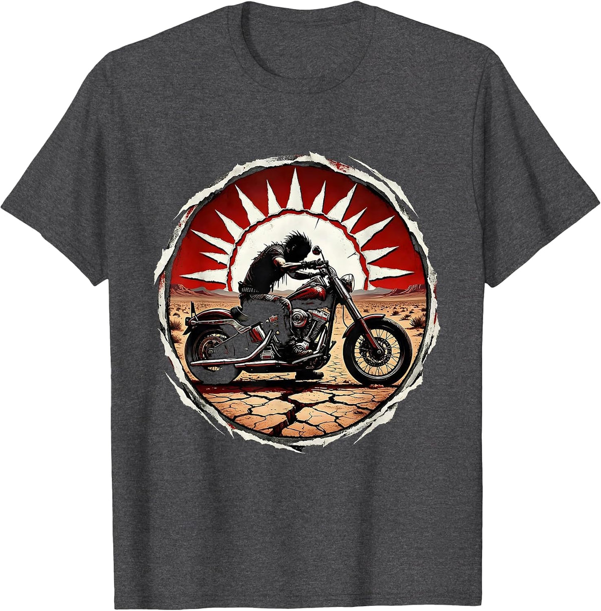Men's Motorcycle Rider Desert Sunset Silhouette T-Shirt - Dark Heather Grey