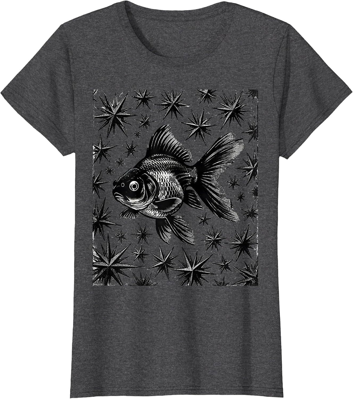 Women's Deadpan Goldfish Y2K Grunge Star Tattoo Vintage Graphic T-Shirt - Dark Heather Grey