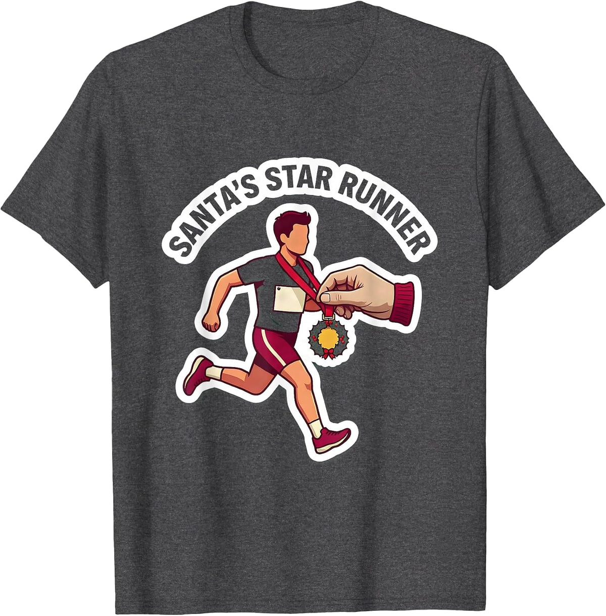 Men's Santa's Star Runner Funny Christmas Run 5K Squad T-Shirt - Dark Heather Grey