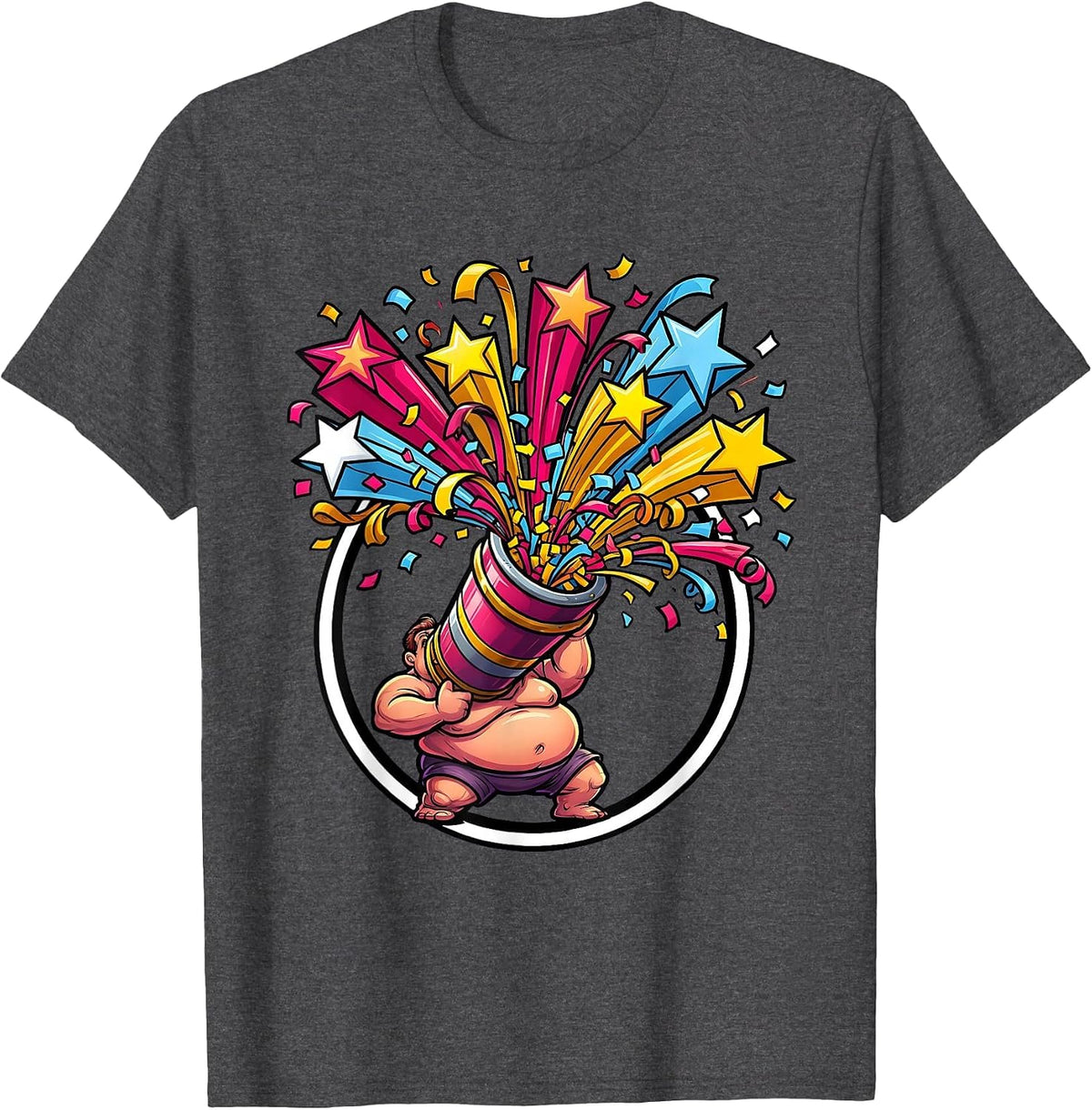 Confetti Cannon Burst Celebration Graphic Tee T-Shirt - Dark Heather Grey