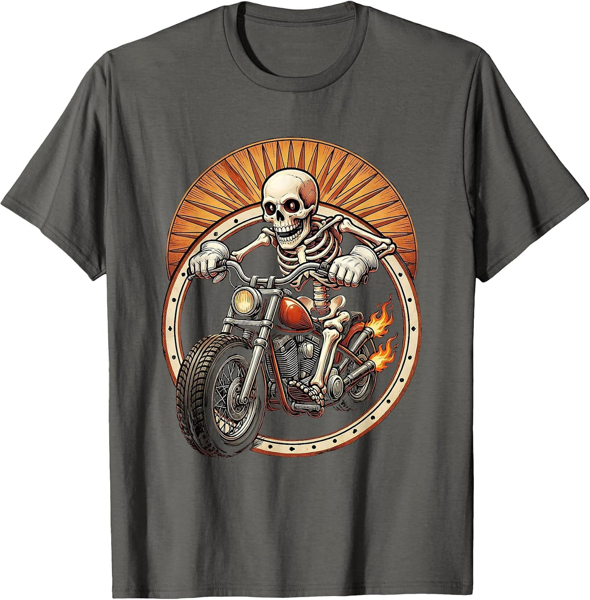 Men's Skeleton Chopper Motorcycle Sunset Rider T-Shirt - Asphalt Grey