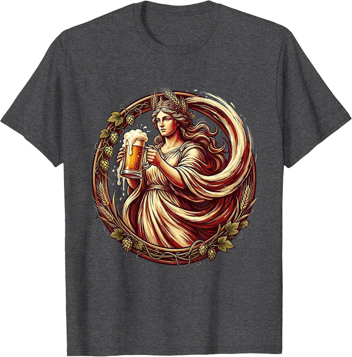 Beer Goddess Overflowing Stein Illustration T-Shirt - Dark Heather Grey