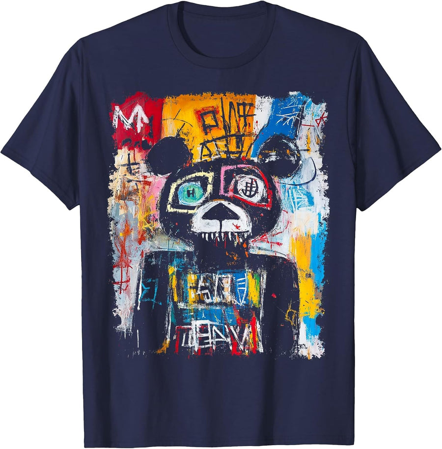 Pop Art Style Bear 90s Graffiti T-Shirt - Navy Blue