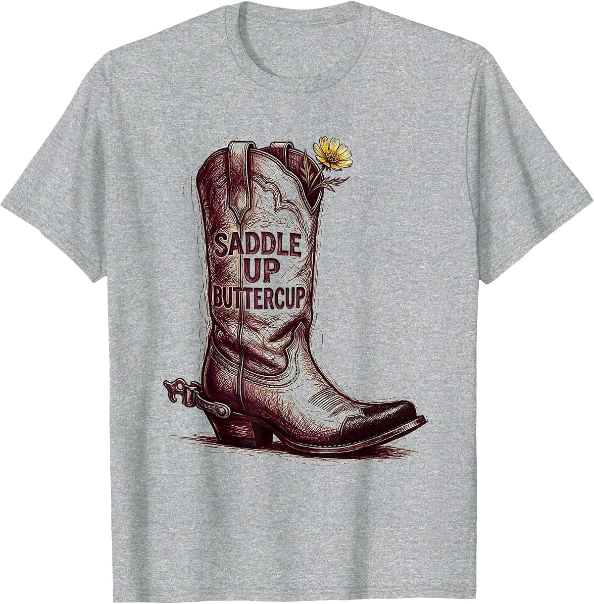 Men's Saddle Up Buttercup Cowgirl Western Design T-Shirt - Heather Grey