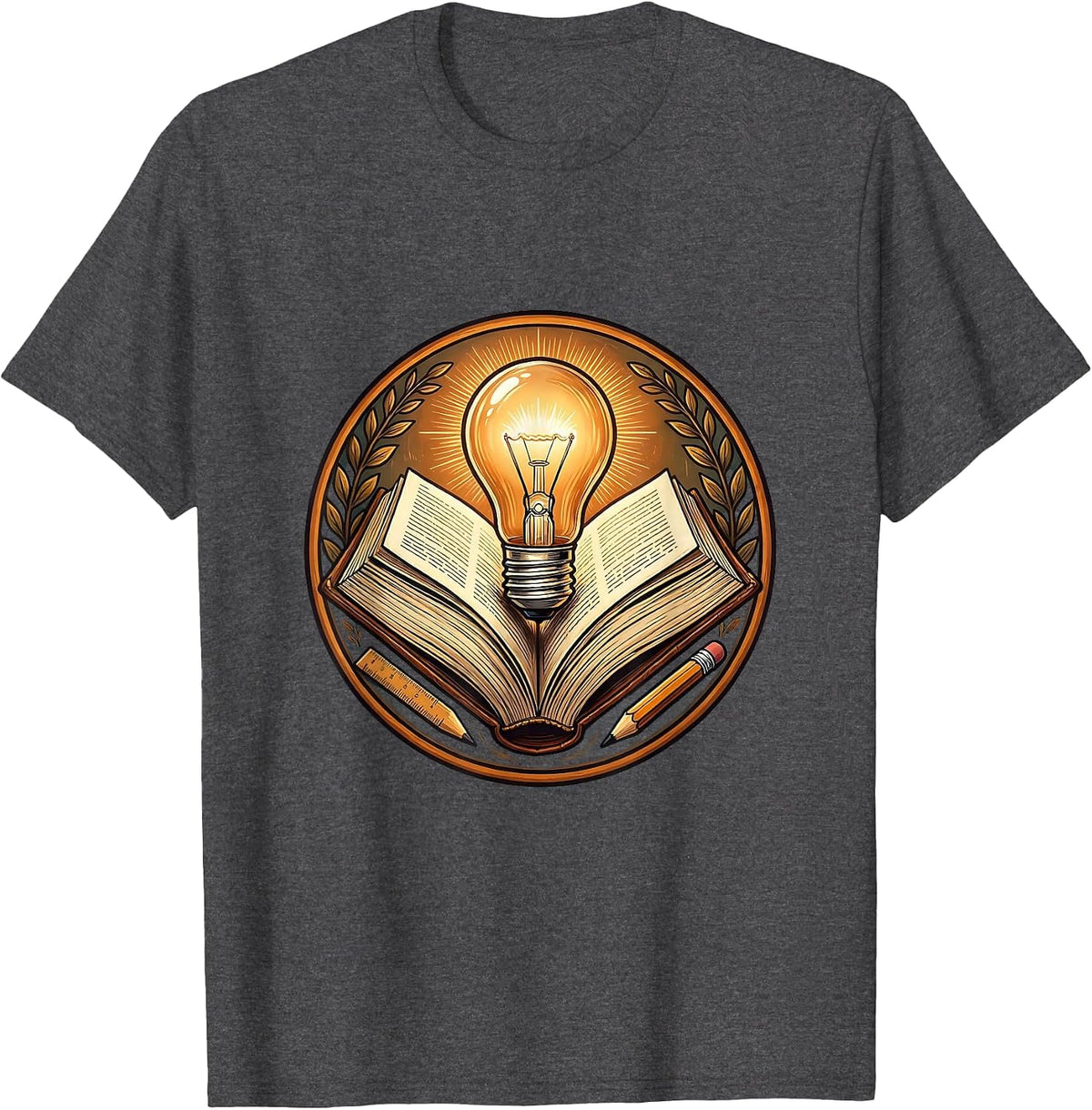 Middle School Teacher Lightbulb Textbook Graphic T-Shirt - Dark Heather Grey