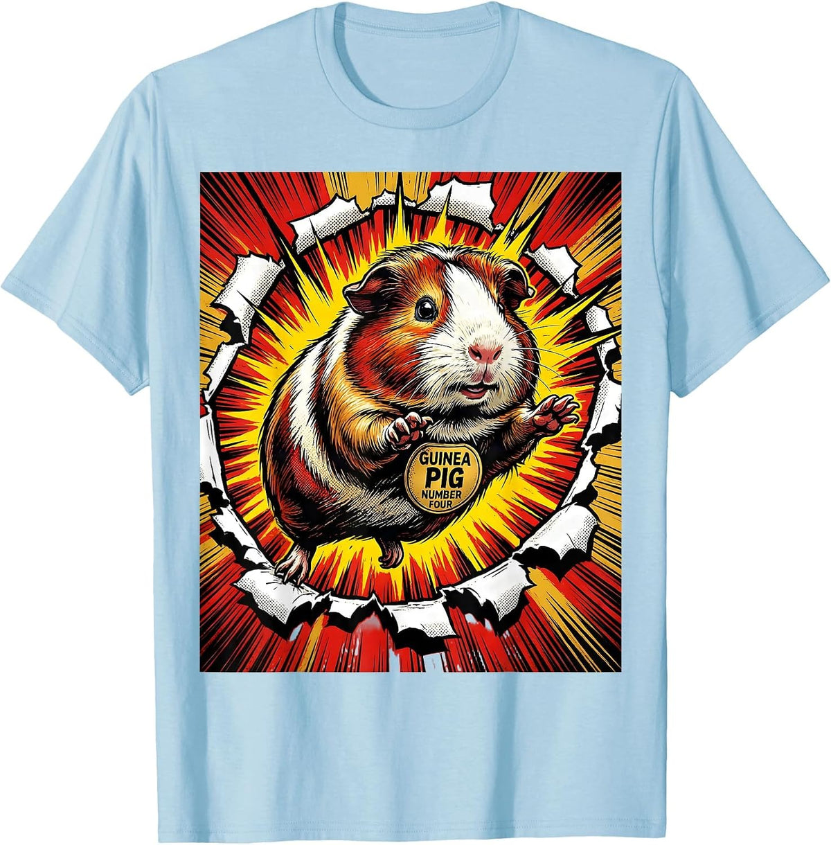 Men's Guinea Pig Number Four Comic Book Pig Lover Novelty Humor T-Shirt - Baby Blue