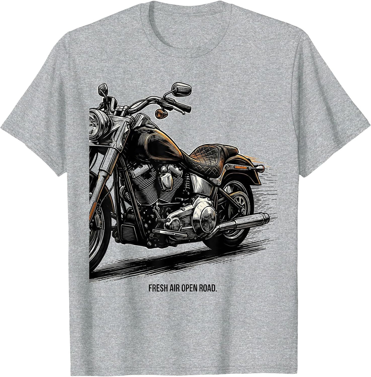 Men's Fresh Air Open Road Motorcycle Design T-Shirt - Heather Grey
