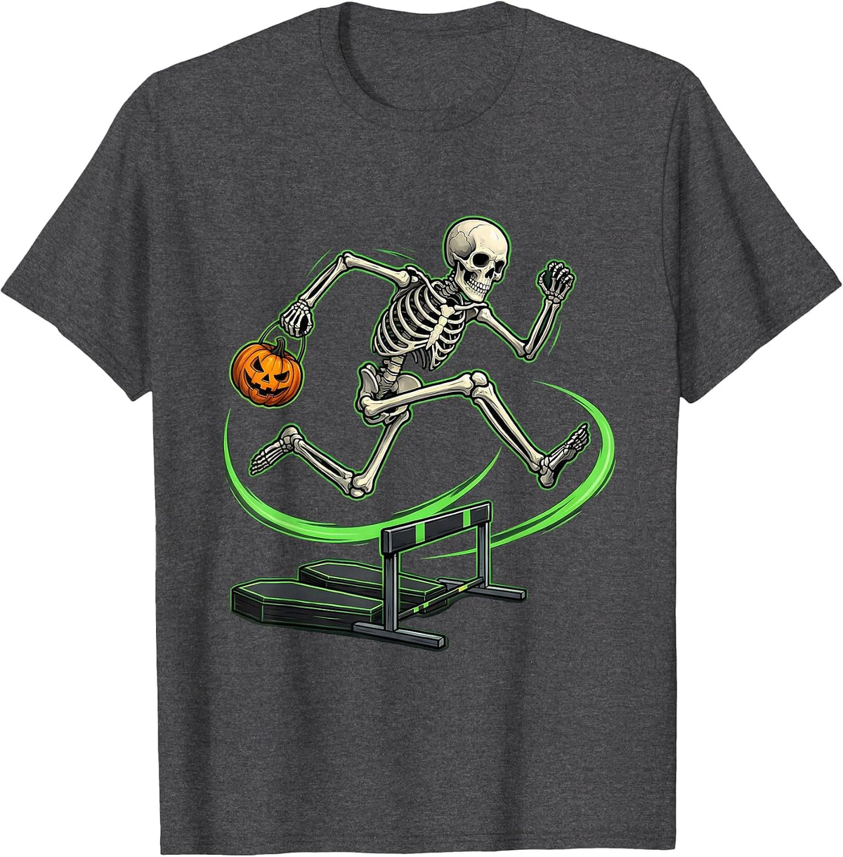 Men's Skeleton Runner Halloween 5K Fun Run Matching Costume T-Shirt - Dark Heather Grey