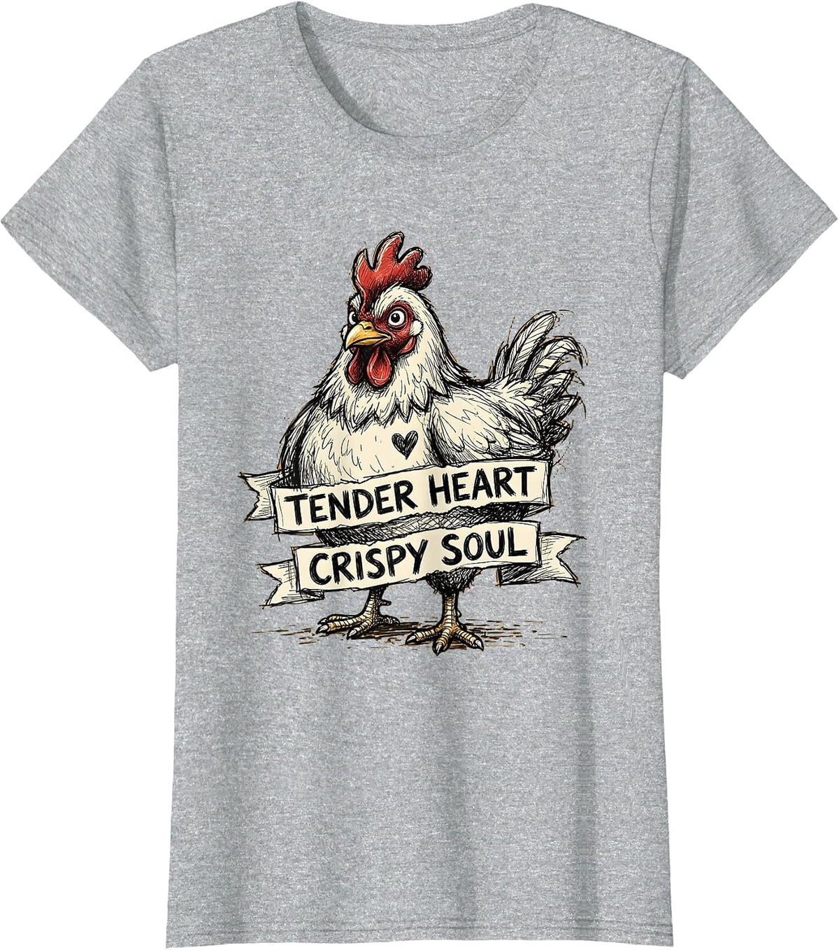 Tender Heart Crispy Soul Chicken Lover Design T-Shirt - Heather Grey