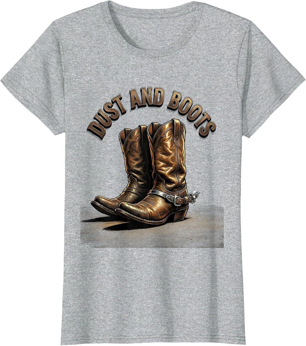 Dust and Boots Western Cowboy Design T-Shirt - Heather Grey