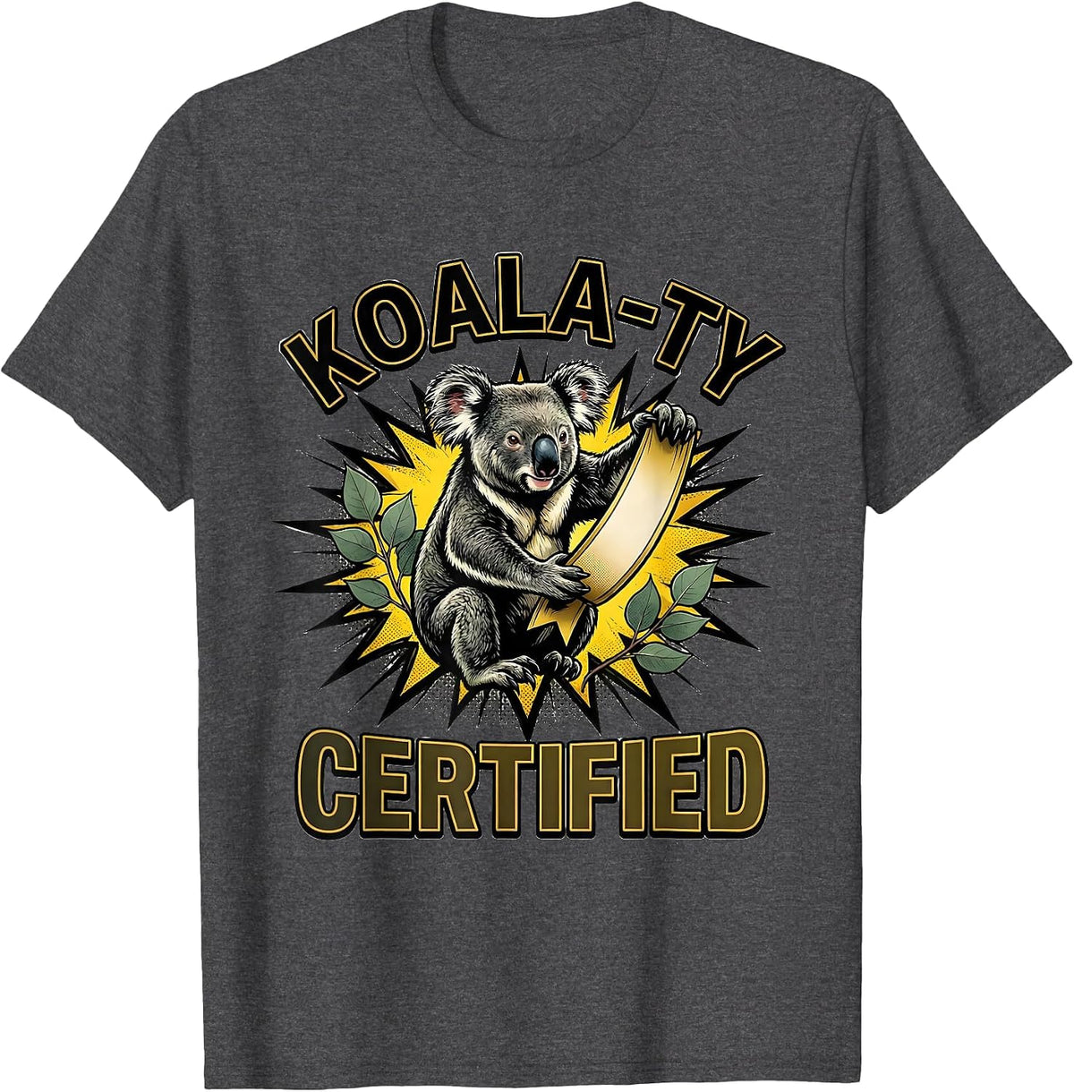 Men's Koala-ty Certified Comic Book Koala Lover Novelty Gift T-Shirt - Dark Heather Grey
