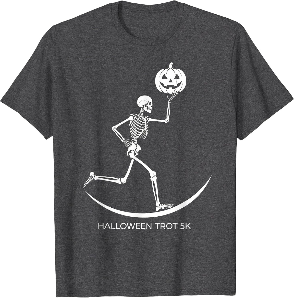 Halloween Trot 5K Funny Skeleton Runner Halloween Fun Run T-Shirt - Dark Heather Grey