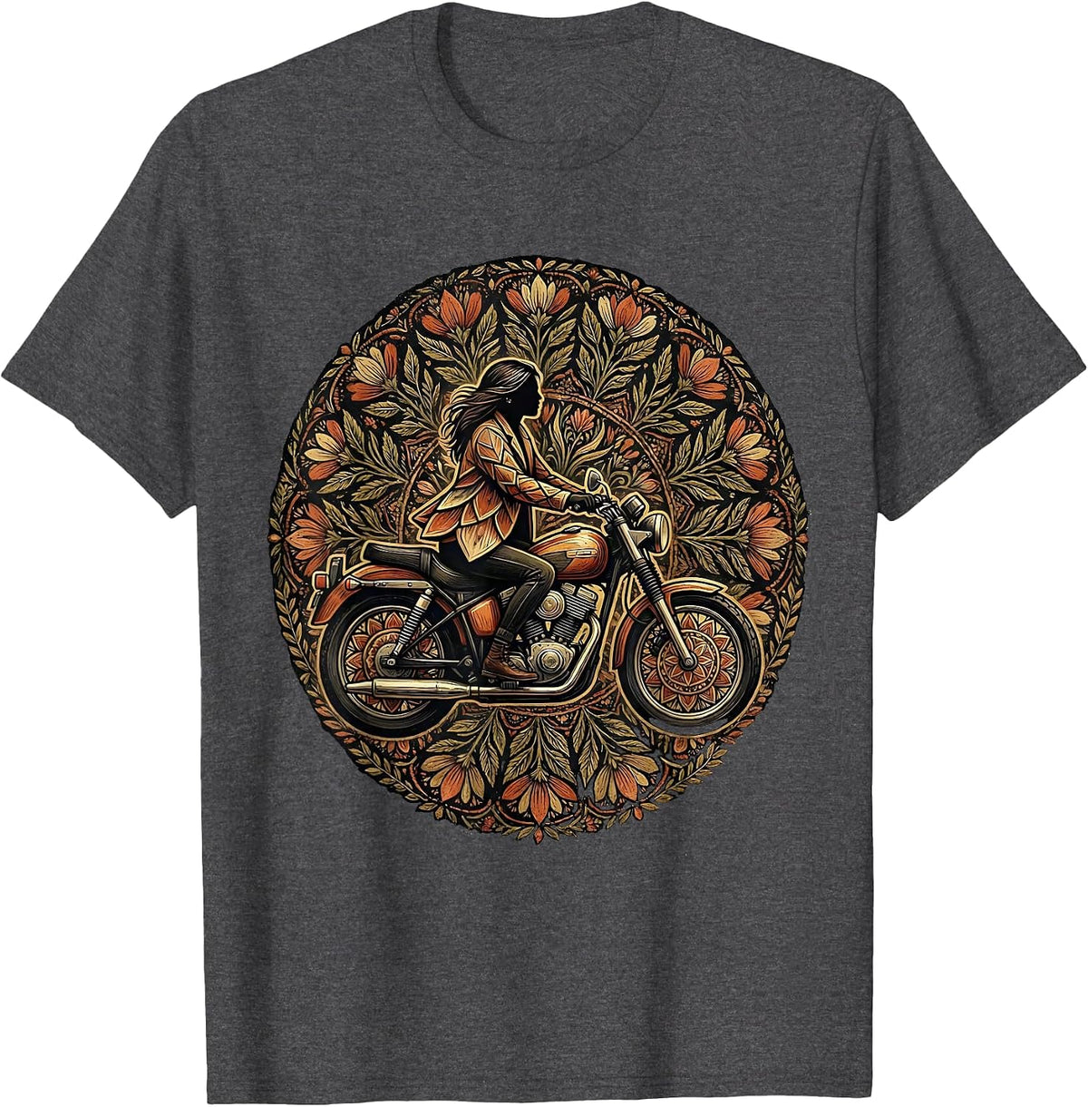 Leather Jacket Motorcycle Rider Graphic Tee T-Shirt - Dark Heather Grey