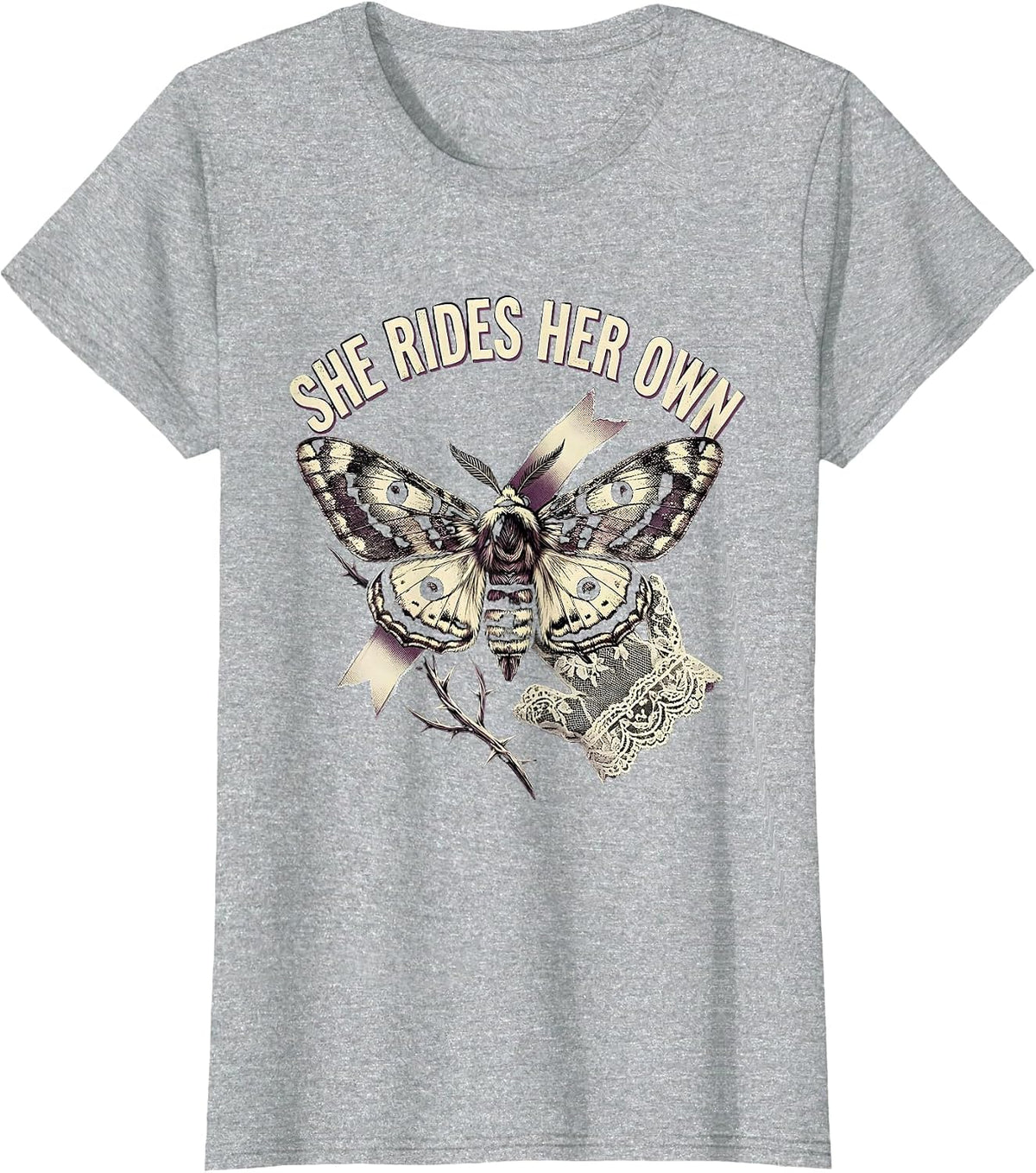 She Rides Her Own Motorcycle Biker Design T-Shirt - Heather Grey