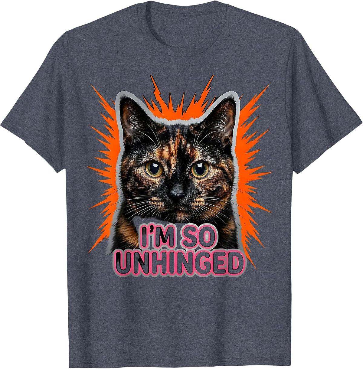 I'm So Unhinged Funny Cat Meme Bootleg Graphic T-Shirt - Heather Blue