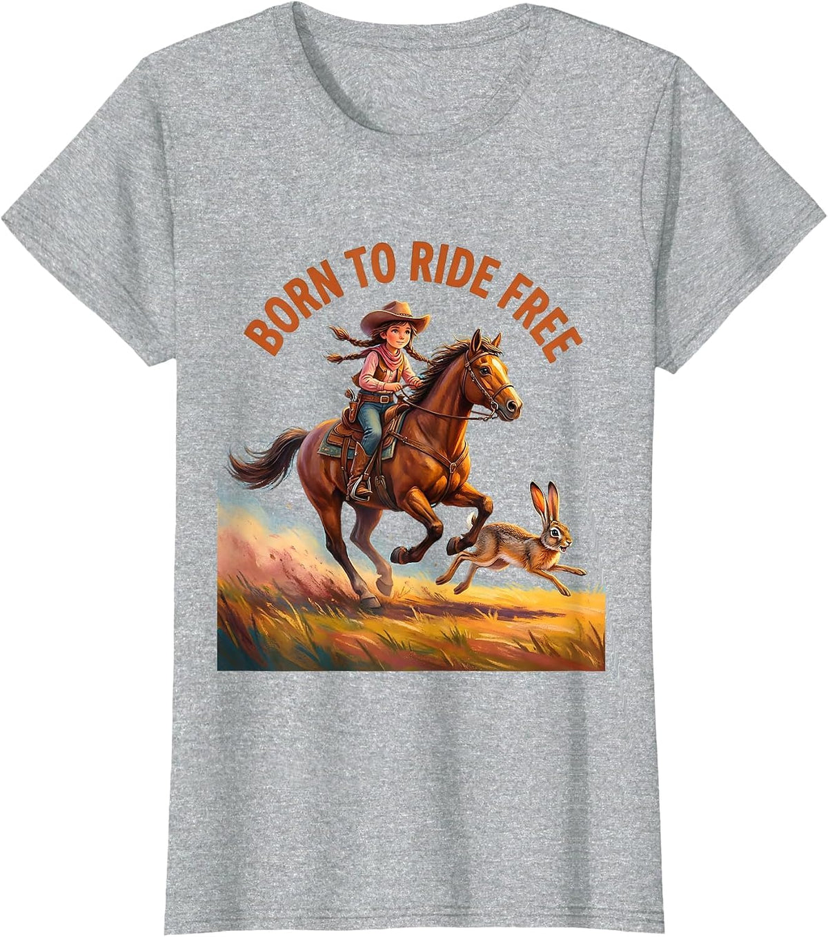 Women's Born to Ride Free Western Girls Graphic Design T-Shirt - Heather Grey