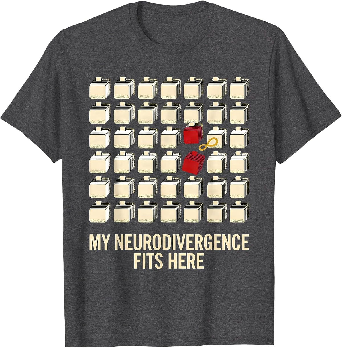 Men's My Neurodivergence Fits Here Funny Neurodiversity Acceptance T-Shirt - Dark Heather Grey