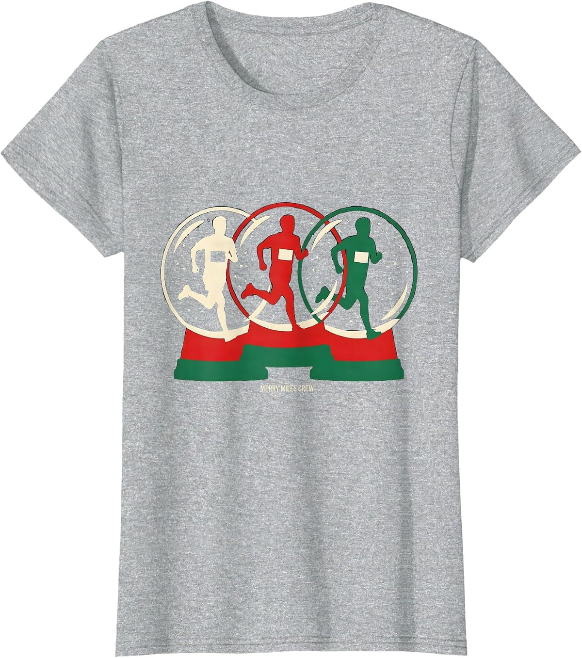 Women's Merry Miles Crew Funny Christmas 5K Run Runner Squad T-Shirt - Heather Grey