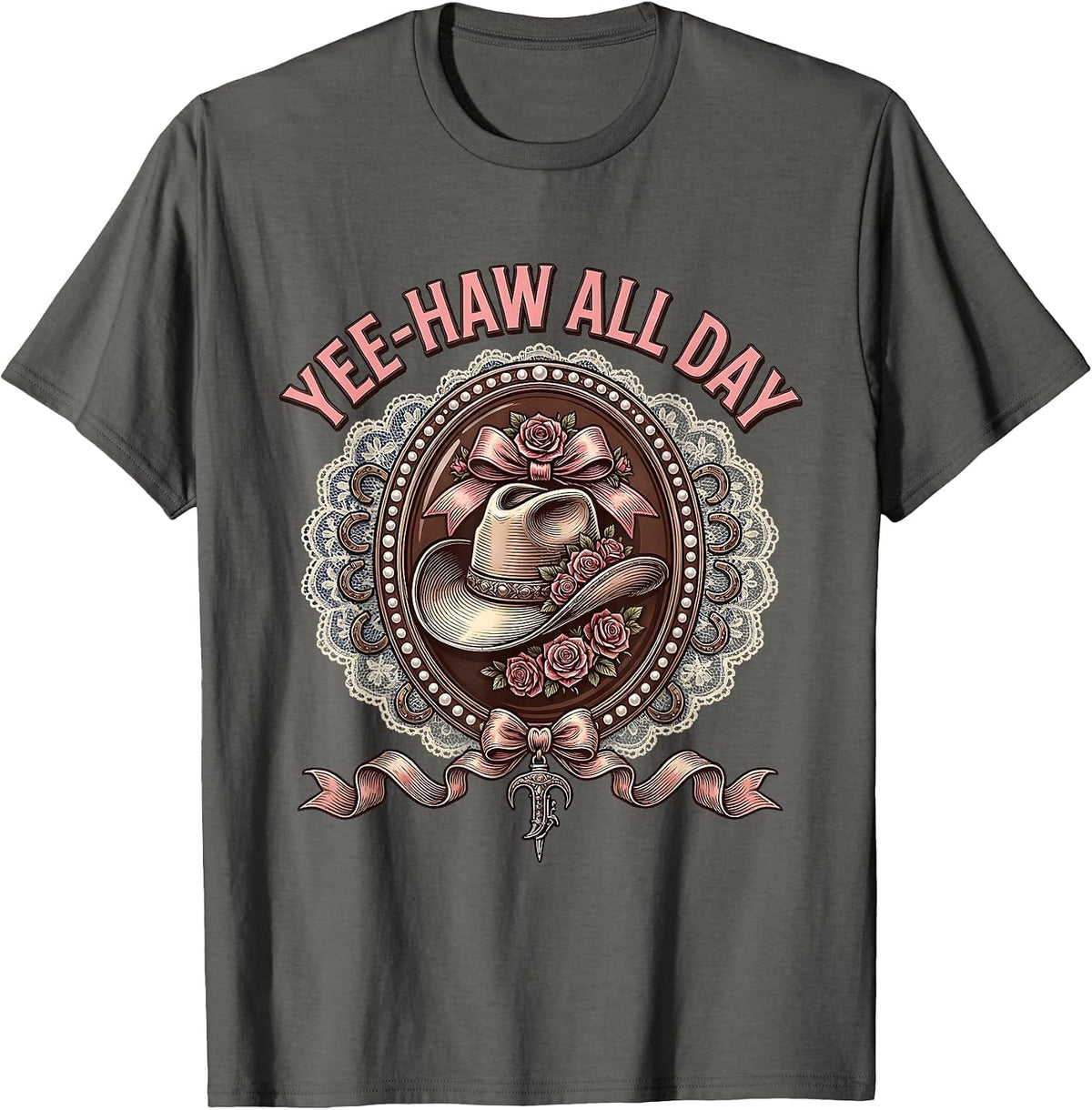 Yee-Haw All Day Western Cowboy Design T-Shirt - Asphalt Grey