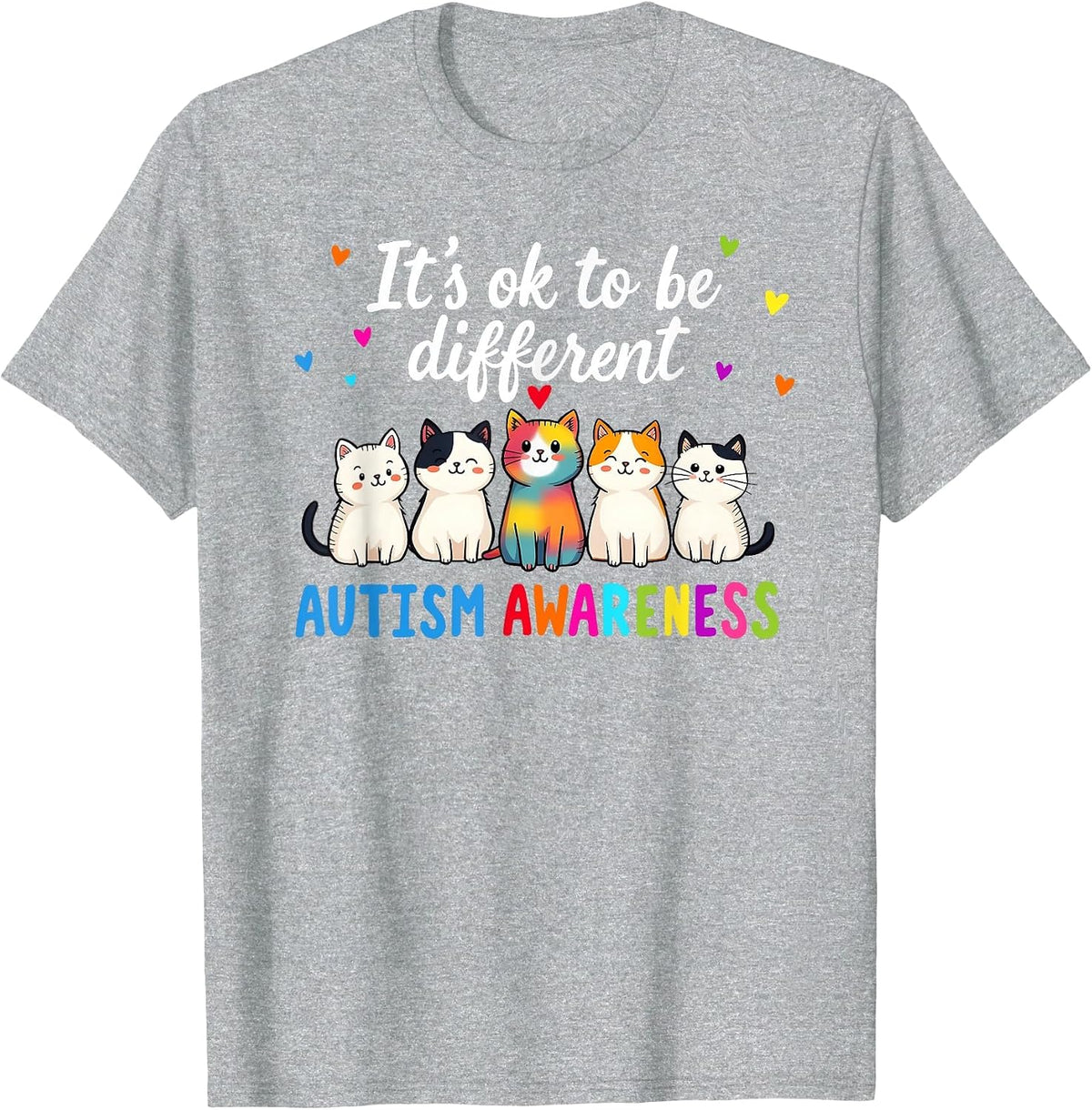 Autism Awareness Cat It's Okay to Be Different Funny Design T-Shirt - Heather Grey