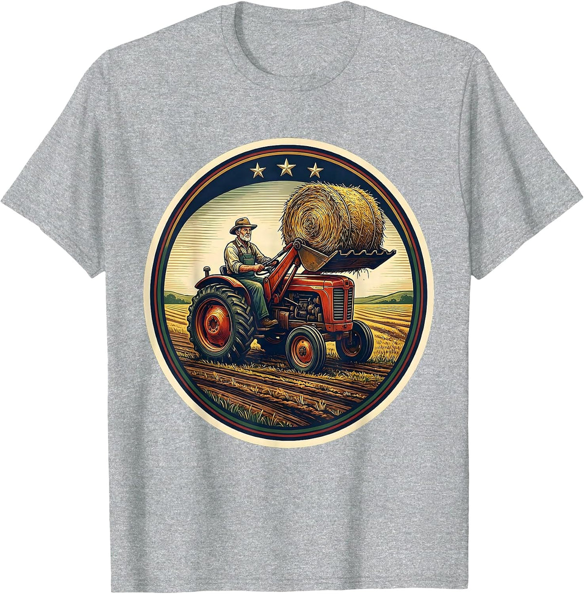 Men's Farm Tractor Farmer Badge Humor Pride T-Shirt - Heather Grey