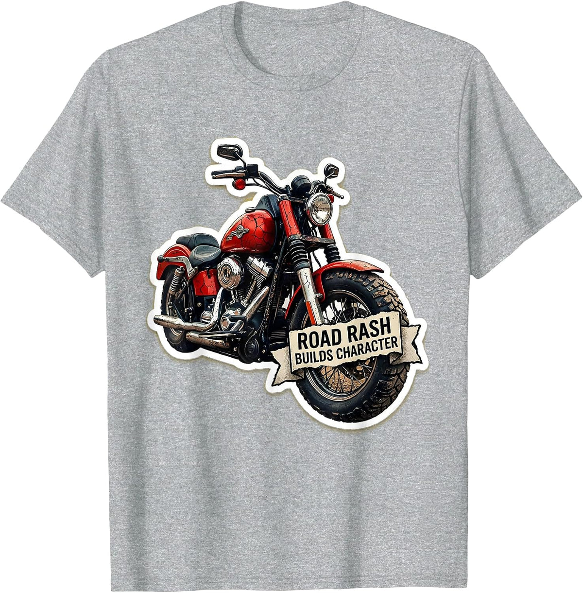 Men's Road Rash Builds Character Motorcycle Design T-Shirt - Heather Grey