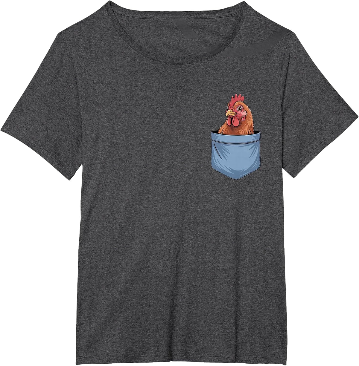 Cute Pocket Chicken Farm Animal Lovers T-Shirt - Dark Heather Grey