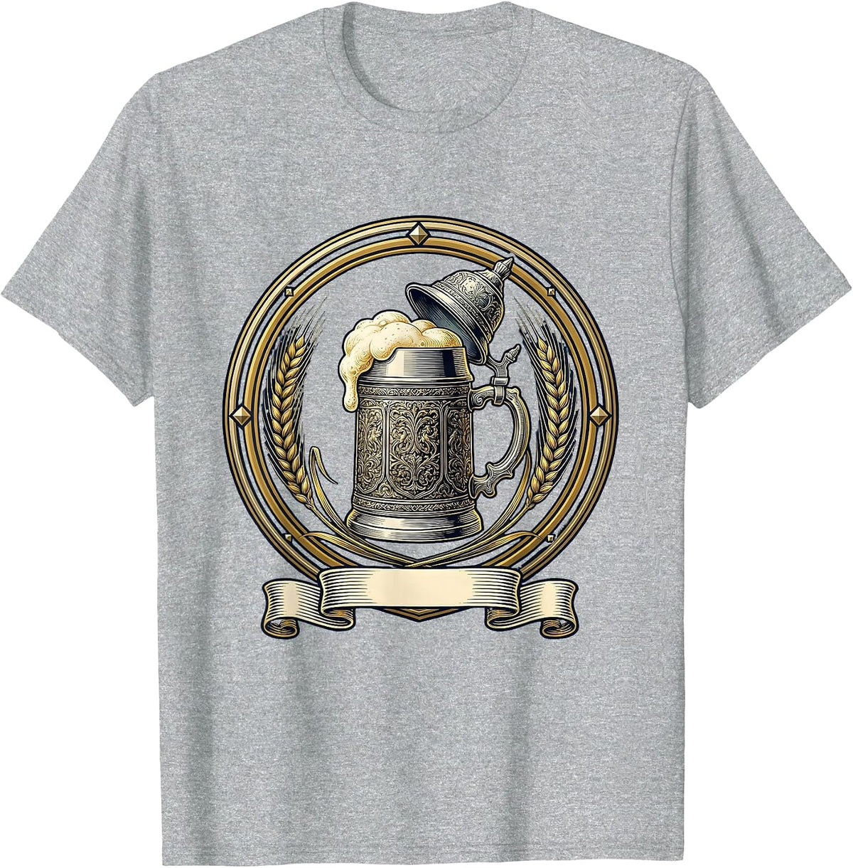 Men's Vintage German Beer Stein Overflowing Foam Art T-Shirt - Heather Grey