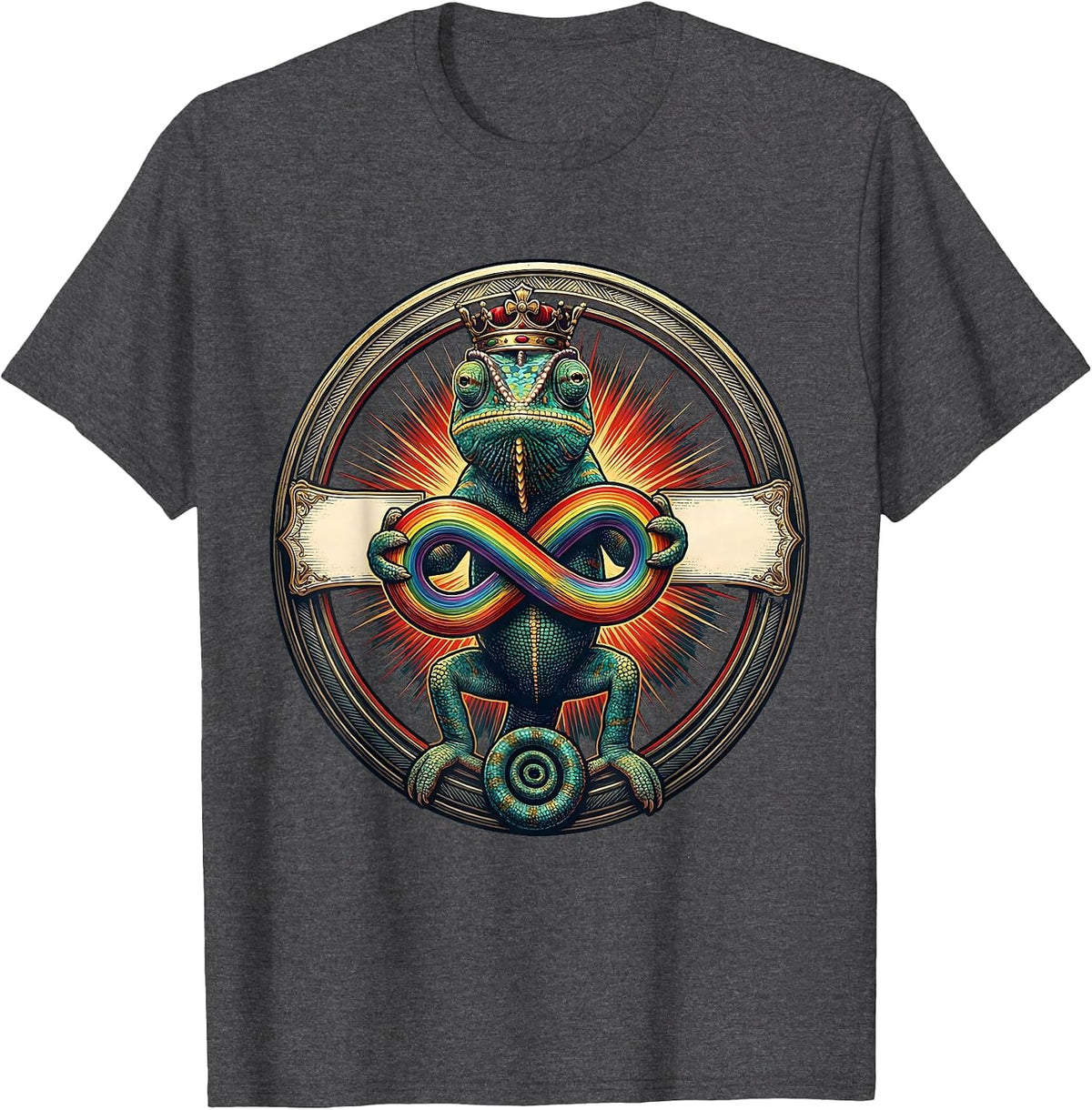 Men's Crowned Chameleon Monarch Meme Funny Autistic Humor T-Shirt - Dark Heather Grey