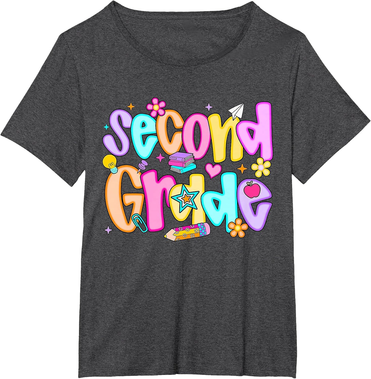 Preppy Second Grade Back to School 2nd Grade Teachers Girls T-Shirt - Dark Heather Grey