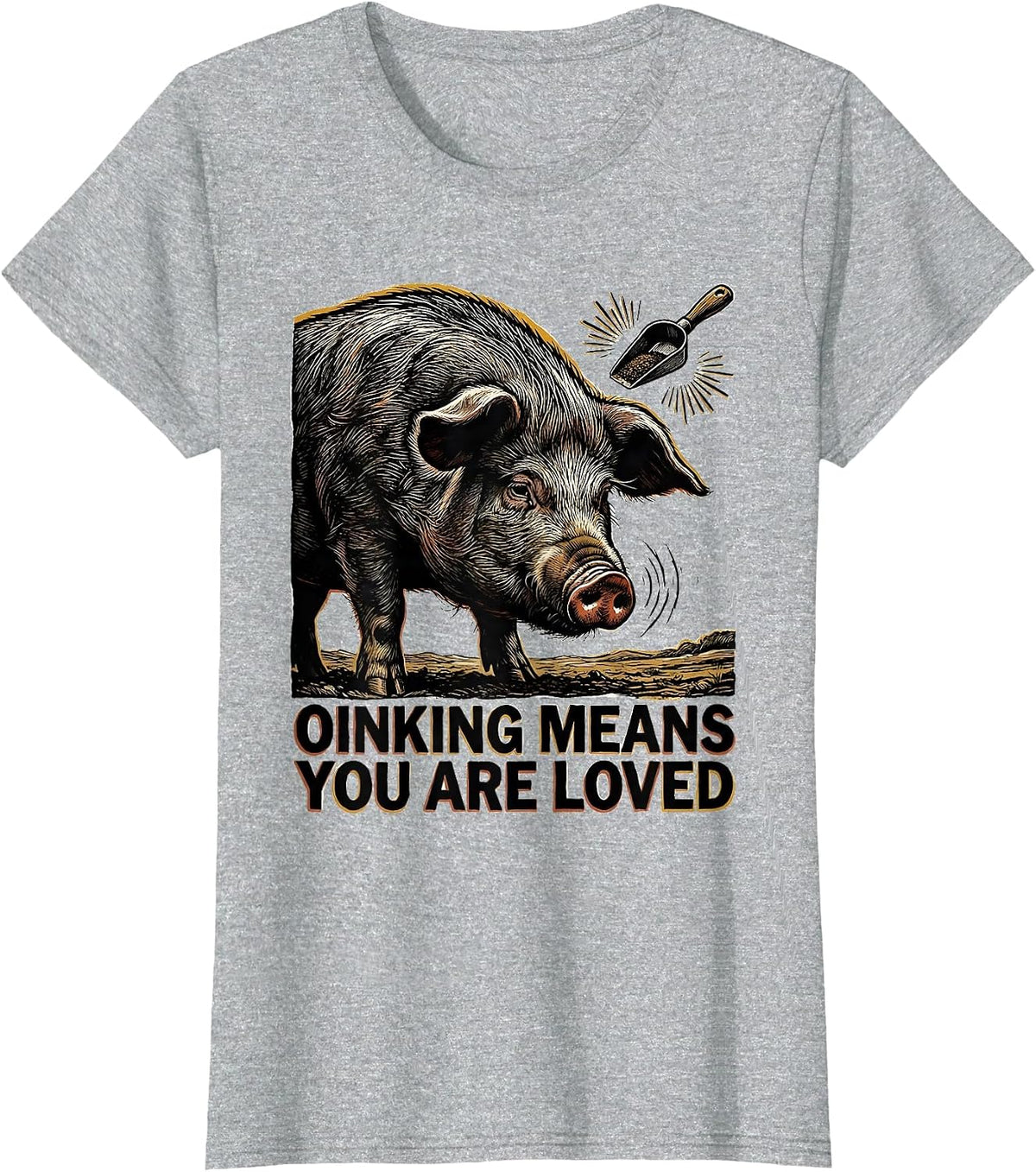 Oinking Means You Are Loved Funny Pig Lover Linocut Art T-Shirt - Heather Grey