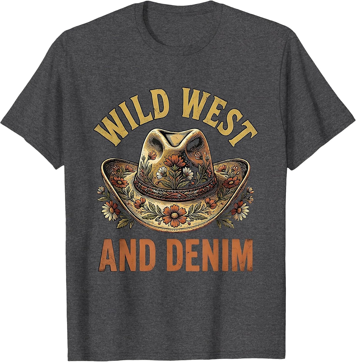 Wild West Denim Cowgirl Graphic Design T-Shirt - Dark Heather Grey