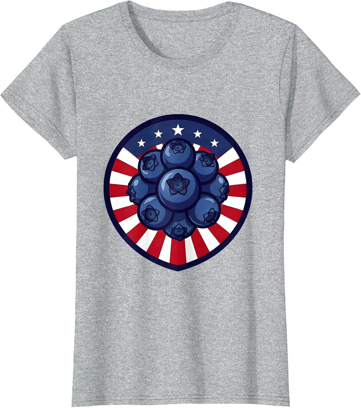 Red White and Blueberries Patriotic Berry Design T-Shirt - Heather Grey