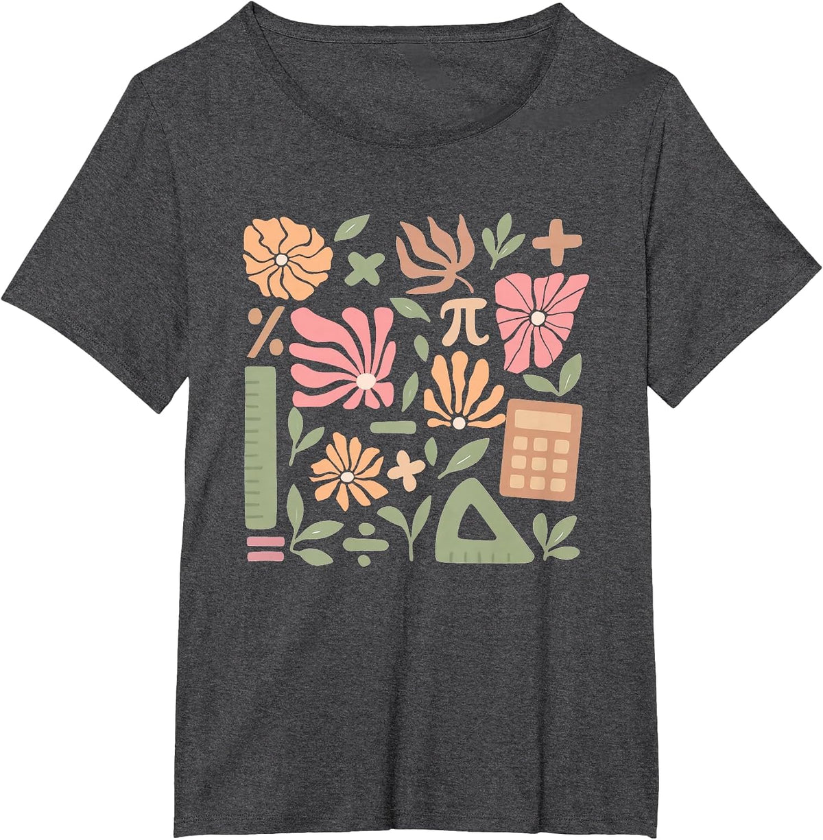 Math Teacher Boho Flowers Elementary Teacher Back to School T-Shirt - Dark Heather Grey