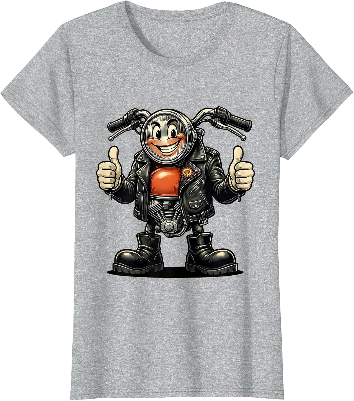 Bold Biker Leather Jacket Motorcycle Rider Graphic T-Shirt - Heather Grey