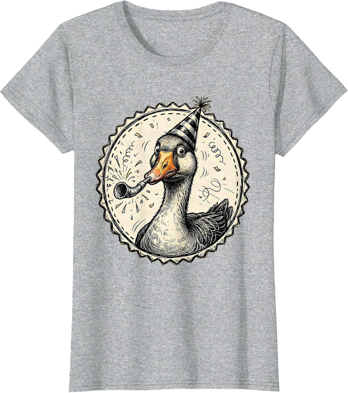 Silly Goose Party Hat Noisemaker Celebration T-Shirt - Heather Grey
