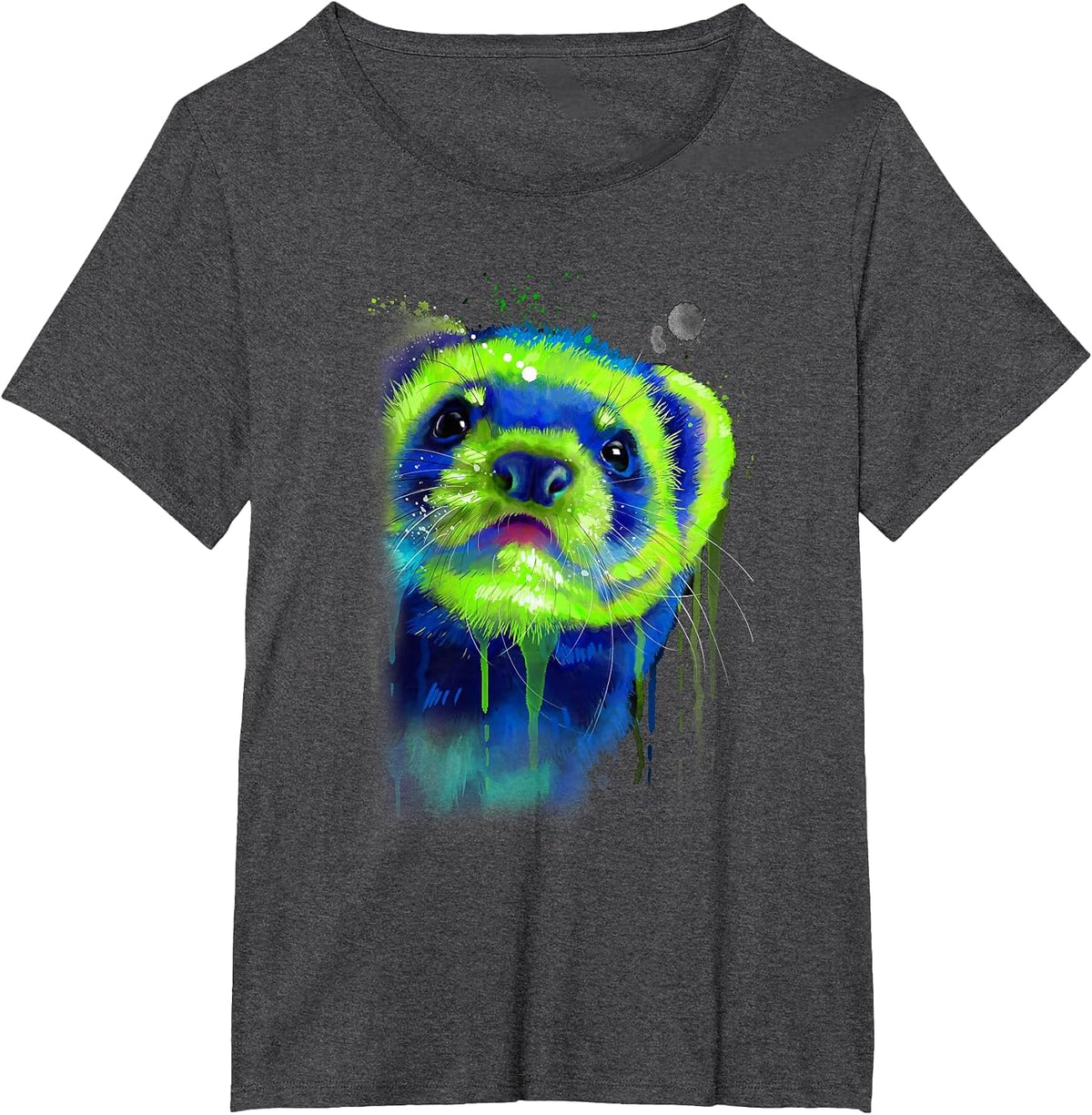 Ferret Face Graphics Hand Drawn Splash Art Ferret Pet Lover T-Shirt - Dark Heather Grey